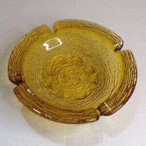Mid Century Modern Glass Anchor Hocking Soreno Ashtray 8 3/4" Honey Amber #3672